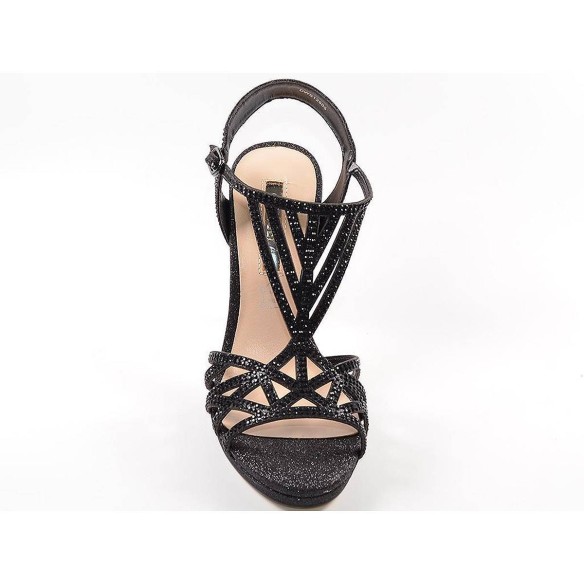 12805 D'Angela Sandalia Sandalia de fiesta textil glitter en tiras con incrustaciones de brillantes, cierre con hebilla y planta