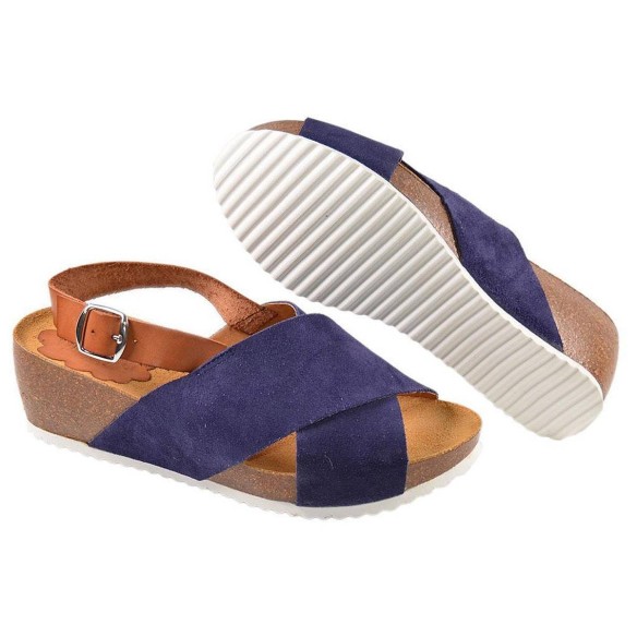 5860 Duendy Sandalia Sandalia serraje piel, cierre con hebilla ajustable. Piso cuña bio en piel y suela de goma antideslizante.