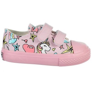 14157 Osito Zapatilla 14157 CONGUITOS. Zapatilla de lona con estampado de unicornio y forro textil. Cierre con doble velcro ajus