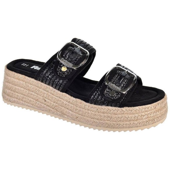 79597 Refresh Zueco 79597REFRESH. Sandalia tipo Zueco de rafia. Forrado textil y cierre con doble hebilla. Piso plataforma de 6c