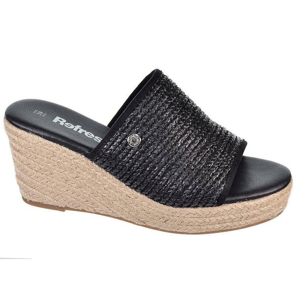 79785 Refresh Zueco Sandalia Zueco de rafia, forrado interior en textil y plantilla acolchada. Piso de plataforma con cuña de 8c