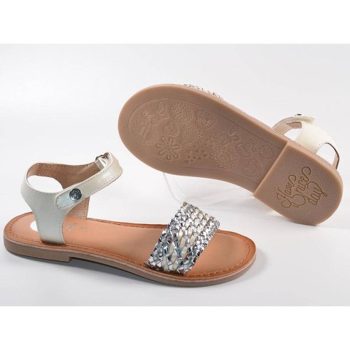 59477 Gioseppo Sandalia Sandalia sintética. Pala trenzada metalizada. Pulsera con cierre velcro ajustable. Plantilla latex confo