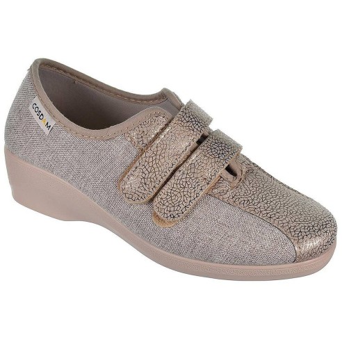 2513 Cosdam Zapatilla 2513 COSDAM. Zapatilla textil combinada con material grabado, cierre con doble velcro ajustable. Piso anti