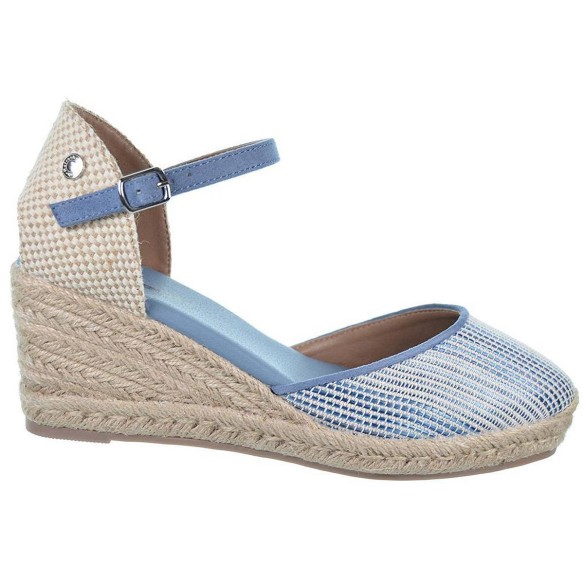 170693 Refresh Alpargata Zapatilla textil y pulsera con cierre en hebilla. Plantilla textil acolchada. Piso en yute con cuña