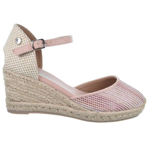 170693 Refresh Alpargata Zapatilla textil y pulsera con cierre en hebilla. Plantilla textil acolchada. Piso en yute con cuña