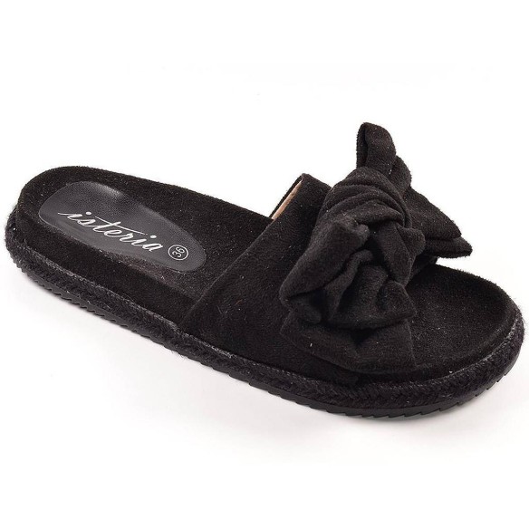 9048 Isteria Zueco Sandalia Zueco antelina, con planta forrada en textil. Piso con yute y suela de goma antideslizante. Un estil