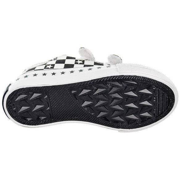 14170 Osito Zapatilla Lona. Estampado de cuadros y forro textil. Cierre con doble velcro. Piso y puntera de goma antideslizante