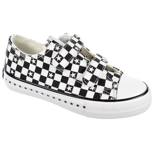 128323 Conguitos Zapatilla de lona con estampado de cuadros y forro textil. Velcro. Piso y puntera de goma antideslizante.