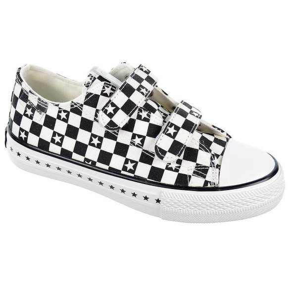 128323 Conguitos Zapatilla de lona con estampado de cuadros y forro textil. Velcro. Piso y puntera de goma antideslizante.