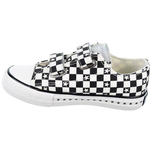 128323 Conguitos Zapatilla de lona con estampado de cuadros y forro textil. Velcro. Piso y puntera de goma antideslizante.