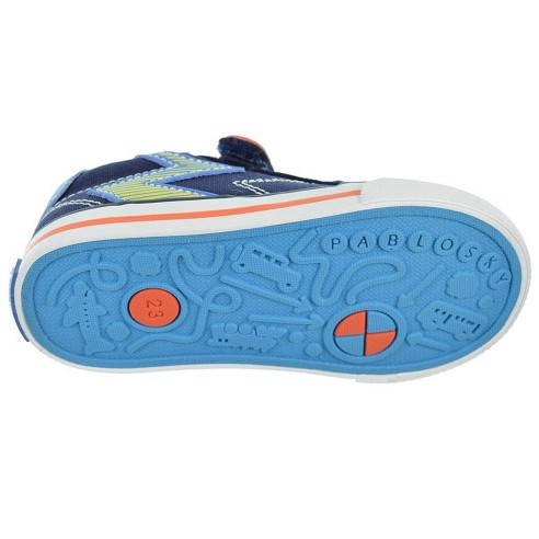 971421 Pablosky Zapatilla Lona reforzada con puntera de goma. Plantilla de piel . Cordones elásticos y velcro. Antideslizante