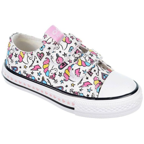 14166 Osito Zapatilla de Lona con estampado de unicornio y forro interior textil. doble velcro. Suela de  goma antideslizante