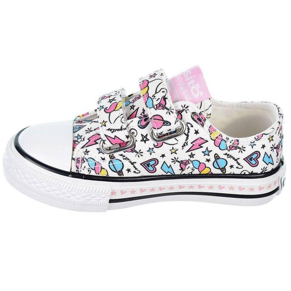 14166 Osito Zapatilla de Lona con estampado de unicornio y forro interior textil. doble velcro. Suela de  goma antideslizante