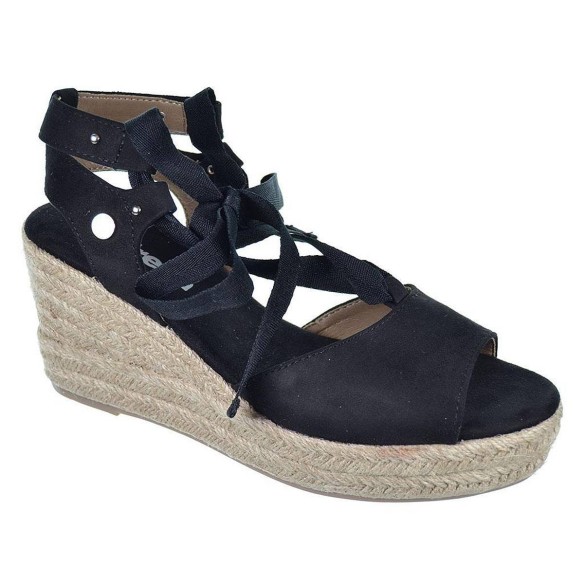 170771 Refresh Sandalia en antelina. cintas. Forro textil y plantilla acolchada. plataforma con cuña. forro yute. Antideslizante