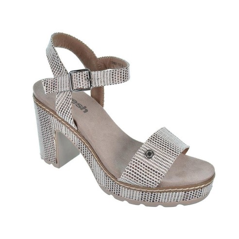 170651 Refresh Sandalia textil Confort. con hebilla. Piso plataforma forrado en textil y tacón ancho de 10cm. antideslizante.