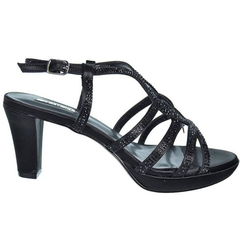 D´Angela Sandalia de fiesta textil. Cierre con hebilla regulable. Piso con plataforma y tacón 7cm.aprox. eventos o ceremonias.