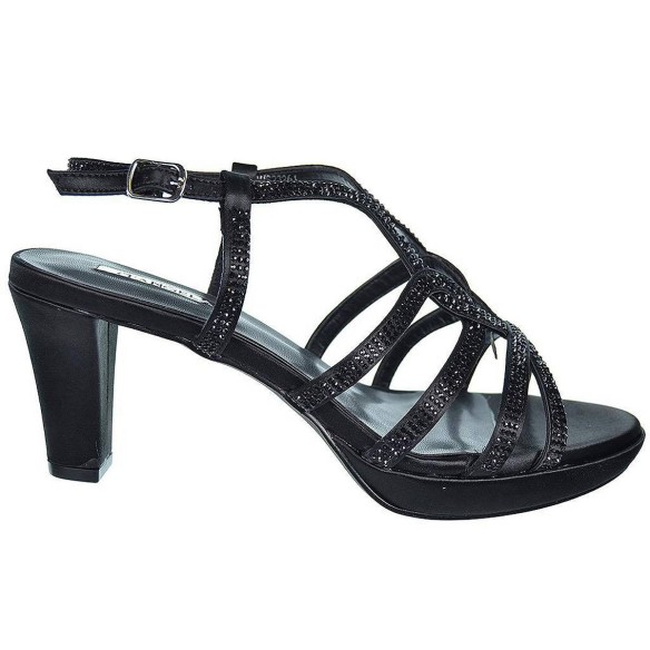 D´Angela Sandalia de fiesta textil. Cierre con hebilla regulable. Piso con plataforma y tacón 7cm.aprox. eventos o ceremonias.