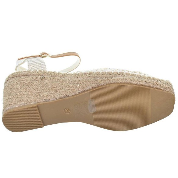23085 D´Angela Alpargata textil trenzada, cierre en pulsera. Plantilla acolchada. Piso en yute con cuña de 7cm. Antideslizante.