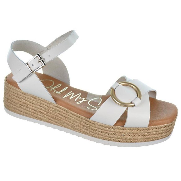 5210  Oh! My Sandals Sandalia piel. Plantilla confort y cierre en pulsera con hebilla. Plataforma e imitación yute, altura 4cm.
