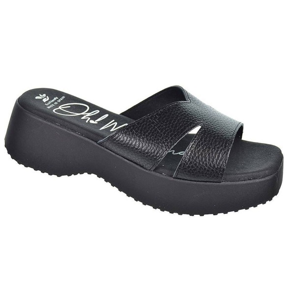 5194 Oh! My Sandals Zueco de piel con plantilla confort. Piso con plataforma de goma antideslizante.