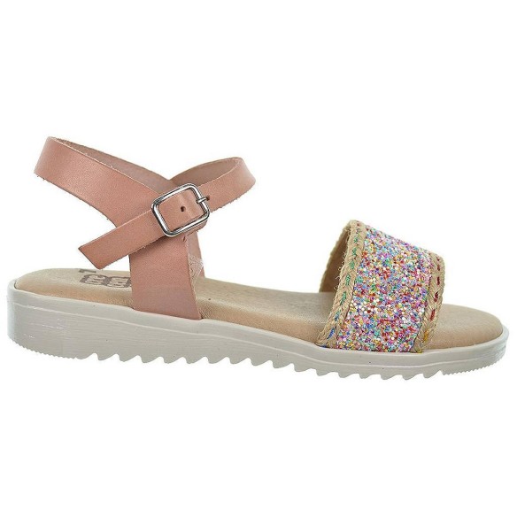 2358 Crecendo Sandalia de piel. Pala glitter de colores, cierre en pulsera con hebilla. Plantilla de piel. Suela antideslizante.