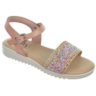 2358 Crecendo Sandalia de piel. Pala glitter de colores, cierre en pulsera con hebilla. Plantilla de piel. Suela antideslizante. 2