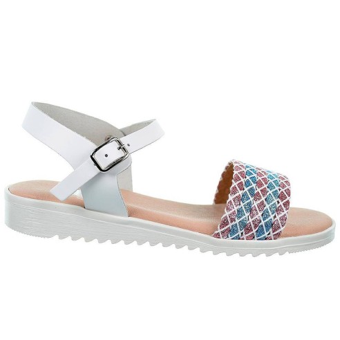 Crecendo Sandalia en piel. Con pala fantasía en colores, cierre en pulsera con hebilla. Plantilla de piel. Suela antideslizante.